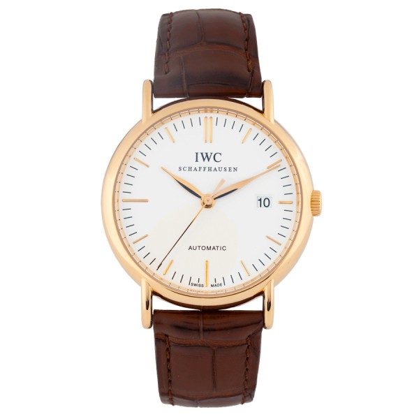 Montre IWC Schaffhausen automatique Or Rose cadran blanc bracelet cuir brun