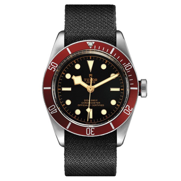Tudor Black Bay automatic watch red bezel black dial black fabric strap 41 mm M79230R-0010