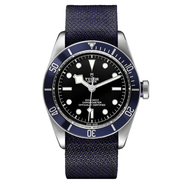 Tudor Black Bay automatic watch blue bezel black dial blue fabric strap 41 mm M79230B-0006