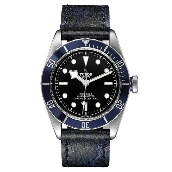 Montre Tudor Black Bay automatique lunette bleue cadran noir bracelet cuir bleu 41 mm M79230B-0007