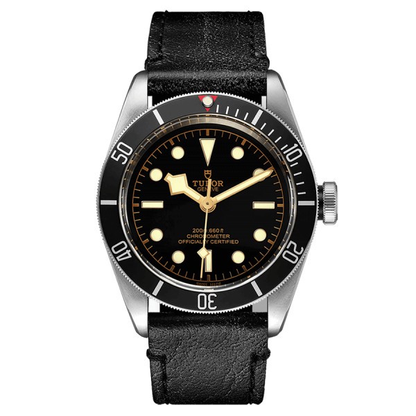 Tudor Black Bay automatic watch black bezel black dial black leather strap 41 mm M79230N-0008