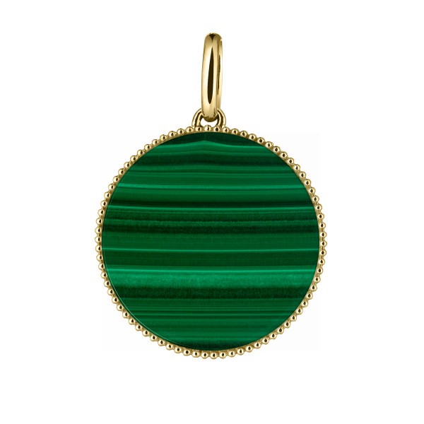 Médaille Lepage Colette Lune Perlée or jaune et malachite - LEM9MAJ
