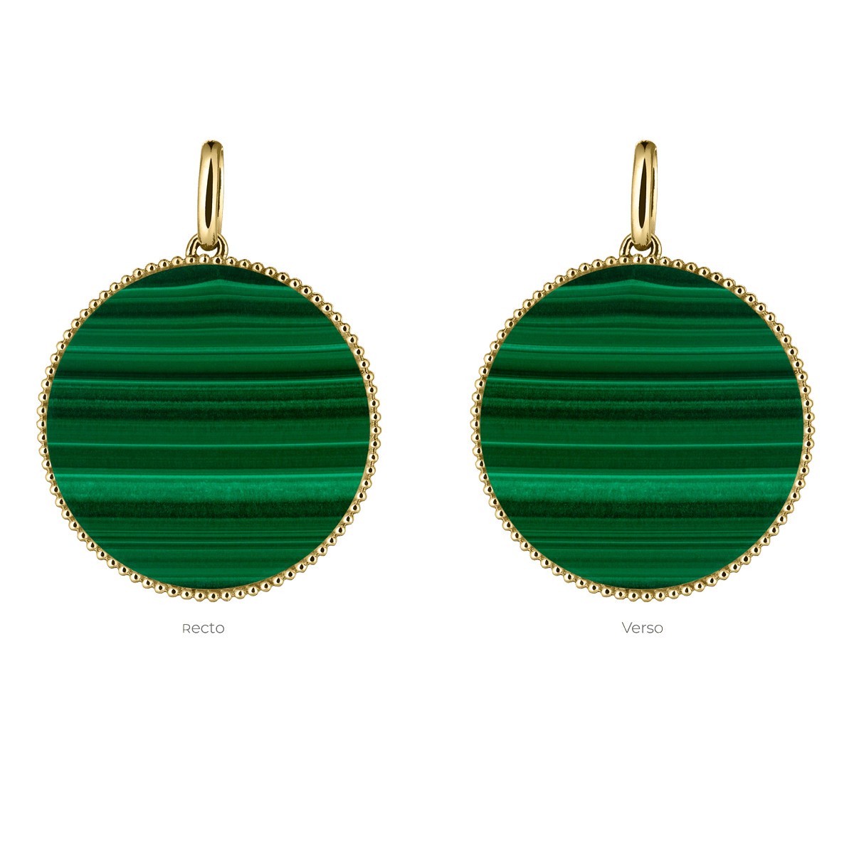 Lepage Colette Lune Perlée yellow gold and malachite medal