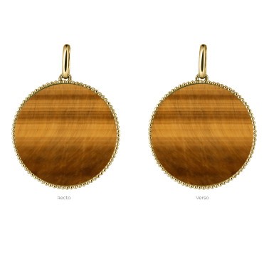Lepage Colette Lune Perlée Medal in yellow gold and tiger eye