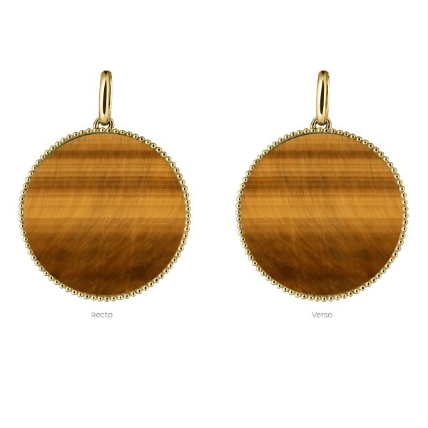 Lepage Colette Lune Perlée Medal in yellow gold and tiger eye