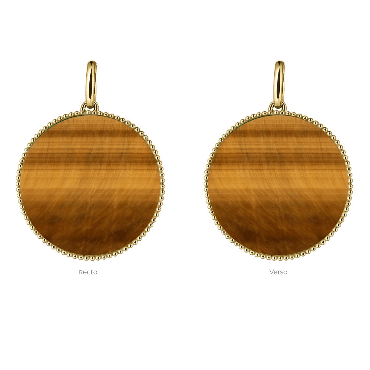 Lepage Colette Lune Perlée Medal in yellow gold and tiger eye