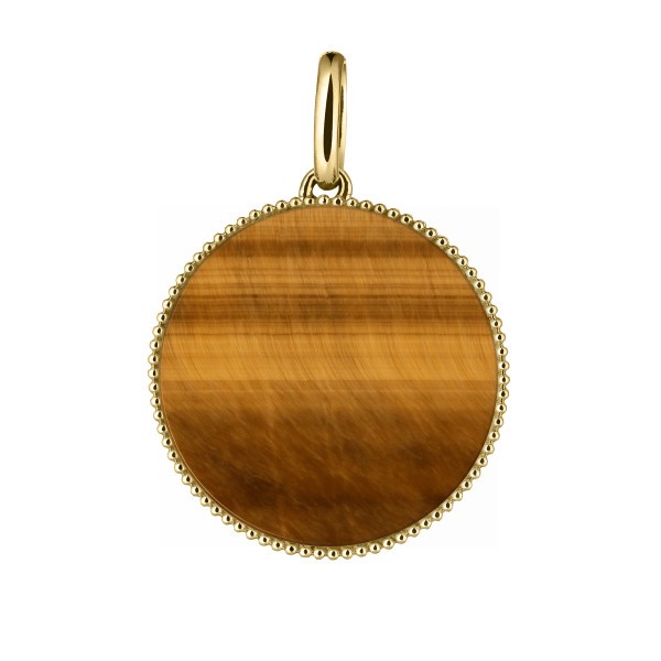 Médaille Lepage Colette Lune Perlée or jaune et œil de tigre - LEM9OTJ
