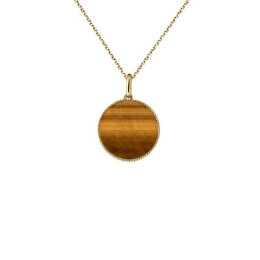 Médaille Lepage Colette Lune Perlée or jaune et œil de tigre - LEM9OTJ