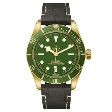 Tudor Black Bay Fifty-Eight automatic yellow gold watch with green dial and brown crocodile leather strap 39 mm M79018V-0001