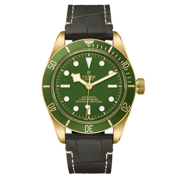Montre Tudor Black Bay Fifty-Eight Or Jaune automatique cadran vert bracelet cuir croco marron 39 mm M79018V-0001