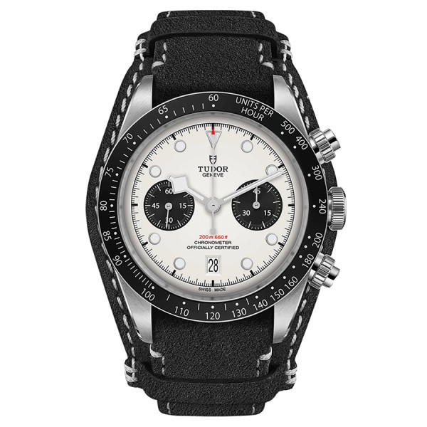 Tudor Black Bay Chrono automatic watch opaline dial black leather strap 41 mm M79360N-0006