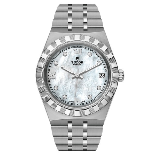 Tudor Royal automatic watch with diamond markers white mother-of-pearl dial steel bracelet 34 mm M28400-0005