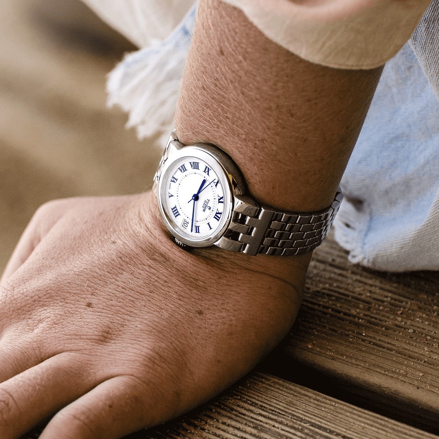 Tudor Clair de Rose watch automatic index Roman numerals opaline dial steel bracelet 34 mm M35800-0001