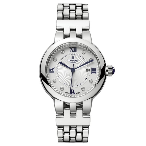 Tudor Clair de Rose automatic watch with diamond markers and Roman numerals opaline dial steel bracelet 30 mm M35500-0004