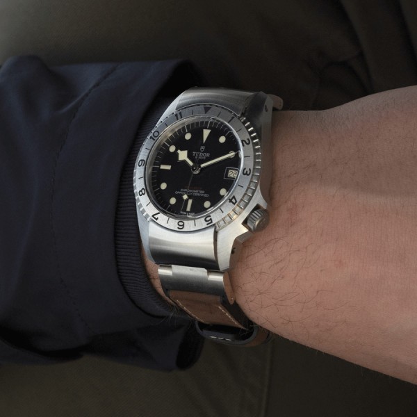 Tudor Black Bay P01 automatic watch black dial brown leather strap 42 mm M70150-0001