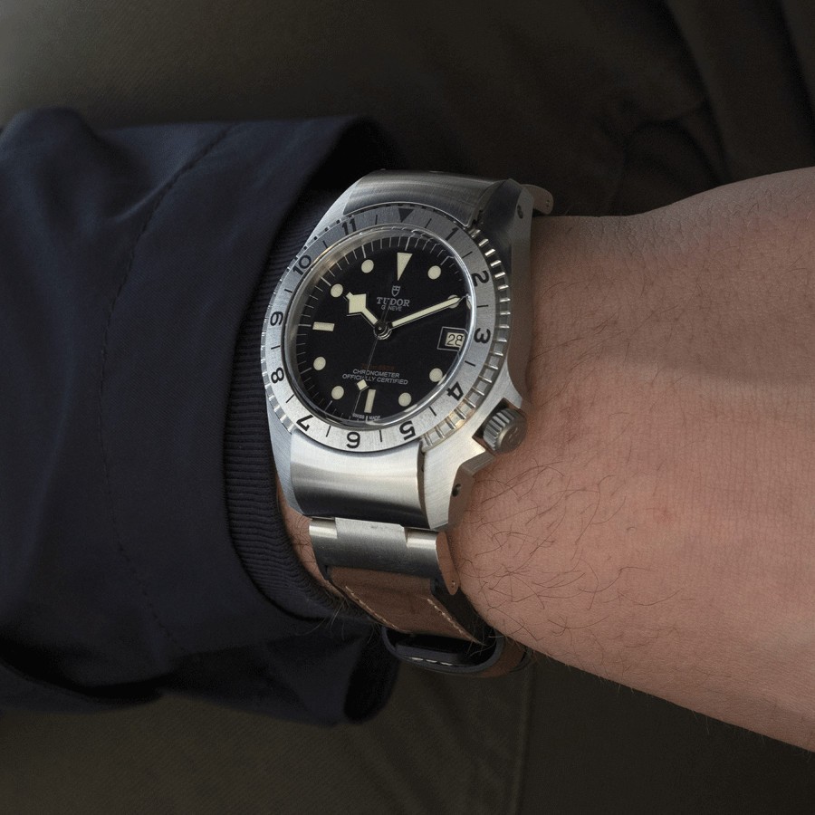 Tudor Black Bay P01 automatic watch black dial brown leather strap 42 mm M70150-0001
