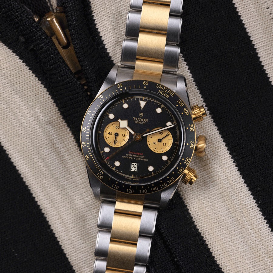 Tudor Black Bay Chrono S&G automatic watch yellow gold bezel and pushers black dial steel and yellow gold bracelet 41 mm M79363N