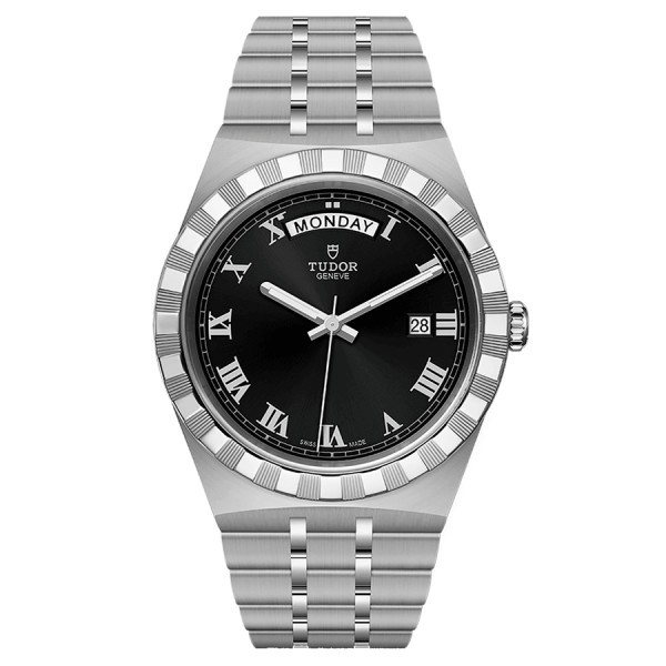 Tudor Royal automatic watch Roman numerals black dial steel bracelet 41 mm M28600-0003