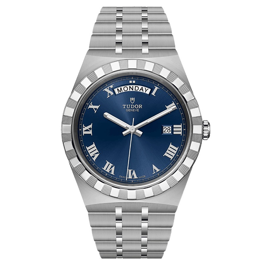 Montre Tudor Royal automatique index chiffres romains cadran soleillé bleu bracelet acier 41 mm M28600-0005