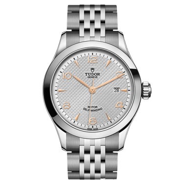 Tudor 1926 automatic watch pink gold index and hands silver dial steel bracelet 28 mm M91350-0001