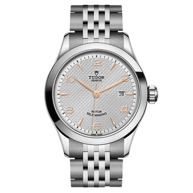 Tudor 1926 automatic watch pink gold index and hands silver dial steel bracelet 28 mm M91350-0001