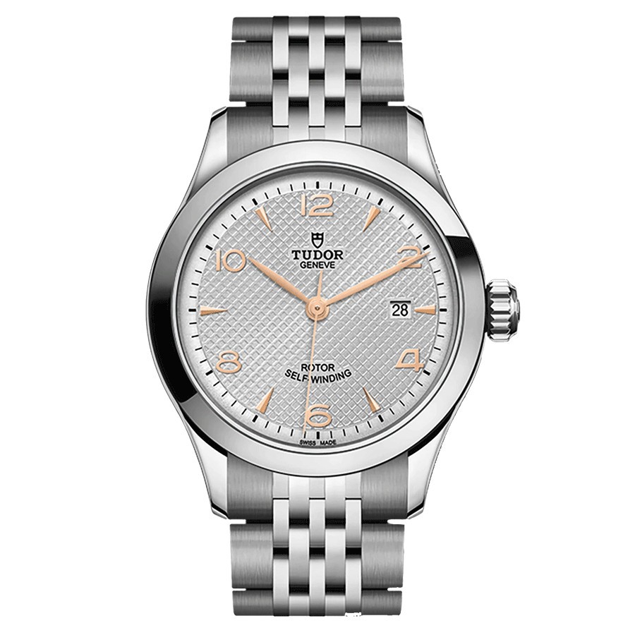 Tudor 1926 automatic watch pink gold index and hands silver dial steel bracelet 28 mm M91350-0001
