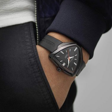 Montre Hamilton Ventura Elvis 80 auto bracelet caoutchouc noir