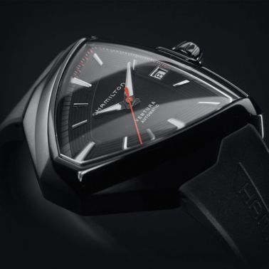 Montre Hamilton Ventura Elvis80 cadran noir bracelet caoutchouc noir - SITE1