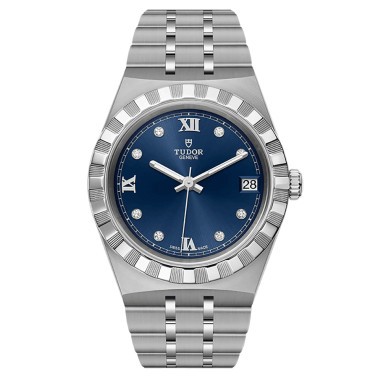 Montre Tudor Royal automatique index diamants cadran bleu bracelet acier 34 mm M28400-0007