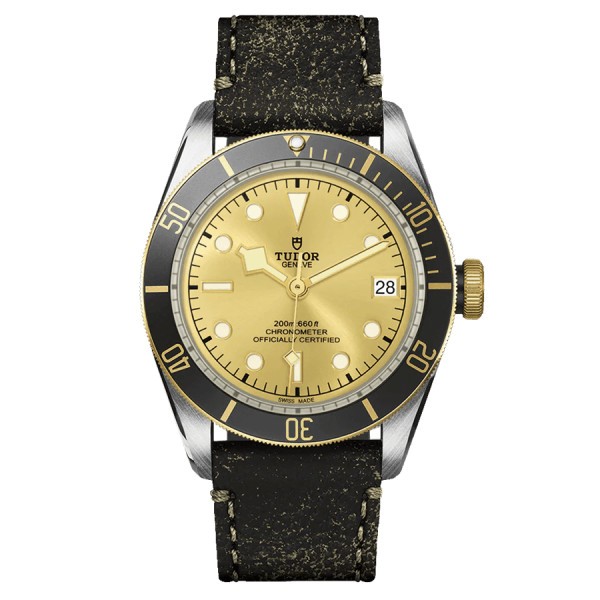 Tudor Black Bay S&G automatic watch yellow gold bezel champagne dial brown aged leather strap 41 mm M79733N-0003