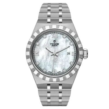 Montre Tudor Royal automatique index diamants cadran nacre blanche bracelet acier 28 mm M28300-0005