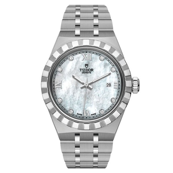 Montre Tudor Royal automatique index diamants cadran nacre blanche bracelet acier 28 mm M28300-0005