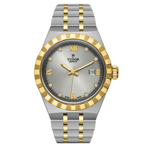 Montre Tudor Royal automatique index diamants cadran argenté bracelet acier et or jaune 28 mm M28303-0002