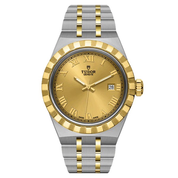 Tudor Royal automatic watch Roman numerals Champagne dial Steel and yellow gold bracelet 28 mm M28303-0004