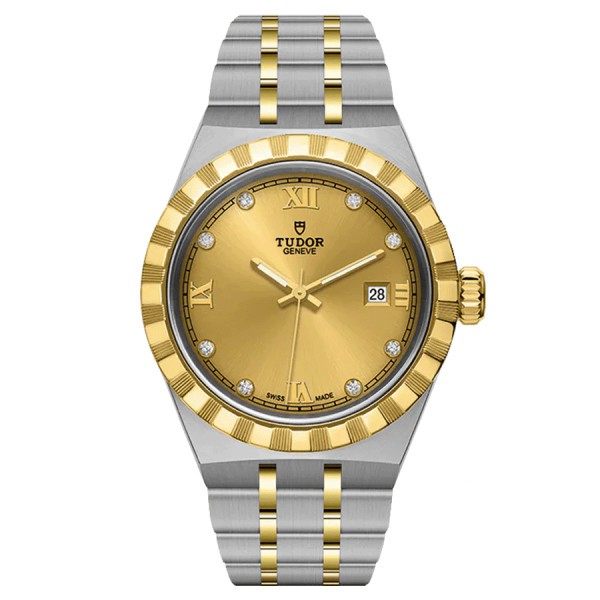 Montre Tudor Royal automatique index diamants cadran champagne bracelet acier et or jaune 28 mm M28303-0006