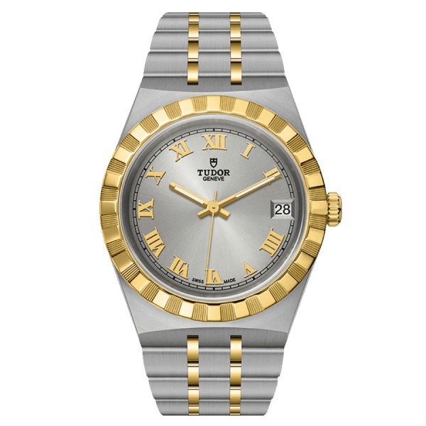 Tudor Royal automatic watch Roman numerals Silver dial Steel and yellow gold bracelet 34 mm M28403-0001