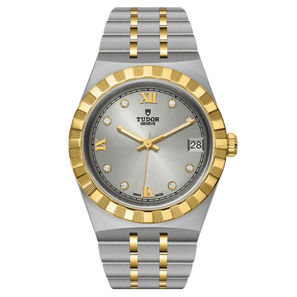 Montre Tudor Royal automatique index diamants cadran argenté bracelet acier et or jaune 34 mm M28403-0002