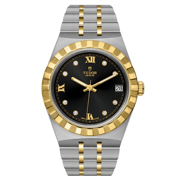 Montre Tudor Royal automatique index diamants cadran noir bracelet acier et or jaune 34 mm M28403-0005