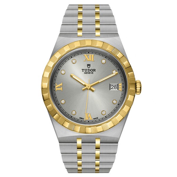 Montre Tudor Royal automatique index diamants cadran argenté bracelet acier et or jaune 38 mm M28503-0002