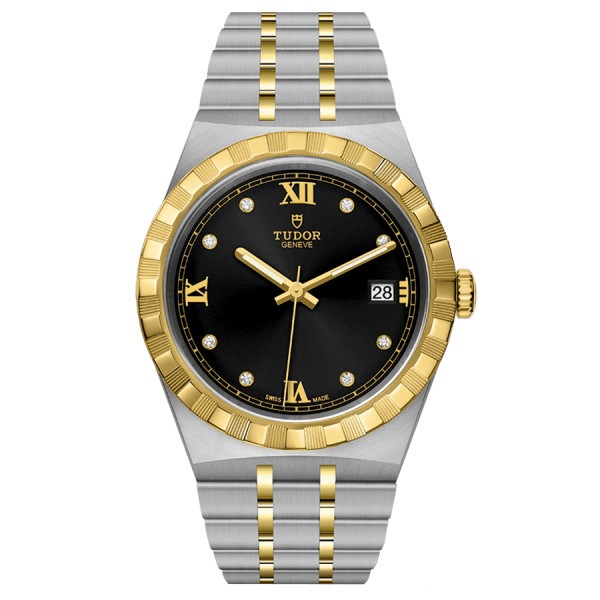 Montre Tudor Royal automatique index diamants cadran noir bracelet acier et or jaune 38 mm M28503-0004
