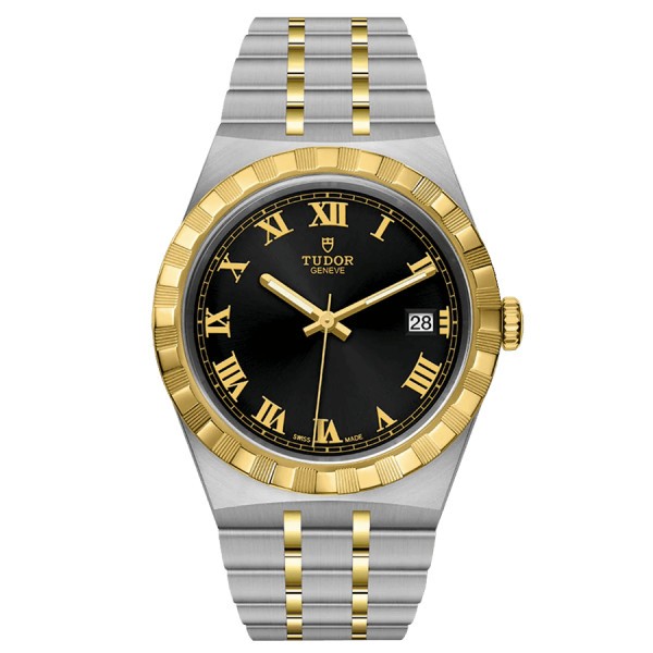 Tudor Royal automatic watch Roman numerals Black dial Steel and yellow gold bracelet 38 mm M28503-0006