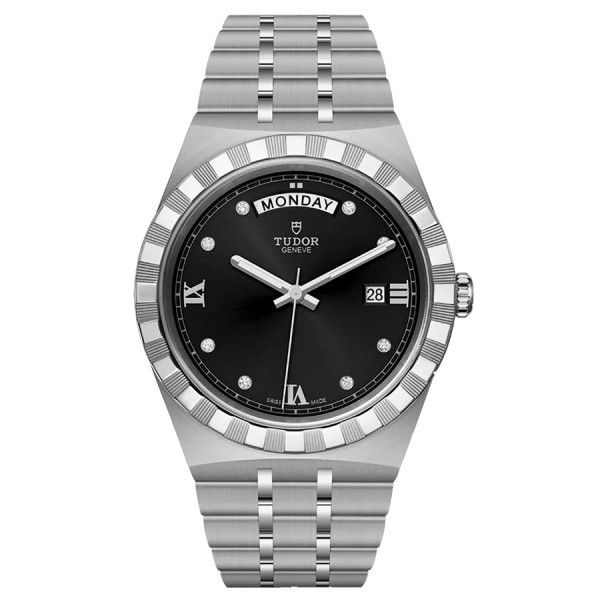 Tudor Royal automatic watch day window diamond index black dial steel bracelet 41 mm M28600-0004