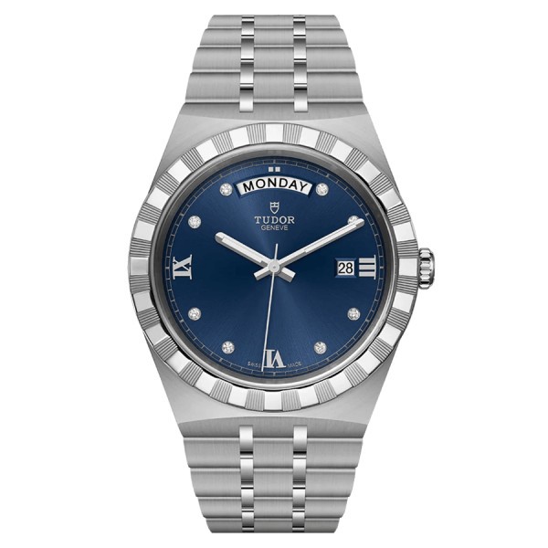 Montre Tudor Royal automatique guichet jour index diamants cadran bleu bracelet acier 41 mm M28600-0006