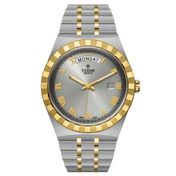 Montre Tudor Royal automatique guichet jour cadran argenté bracelet acier et or jaune 41 mm M28603-0001