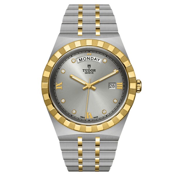 Montre Tudor Royal automatique index diamants cadran argenté bracelet acier et or jaune 41 mm M28603-0002