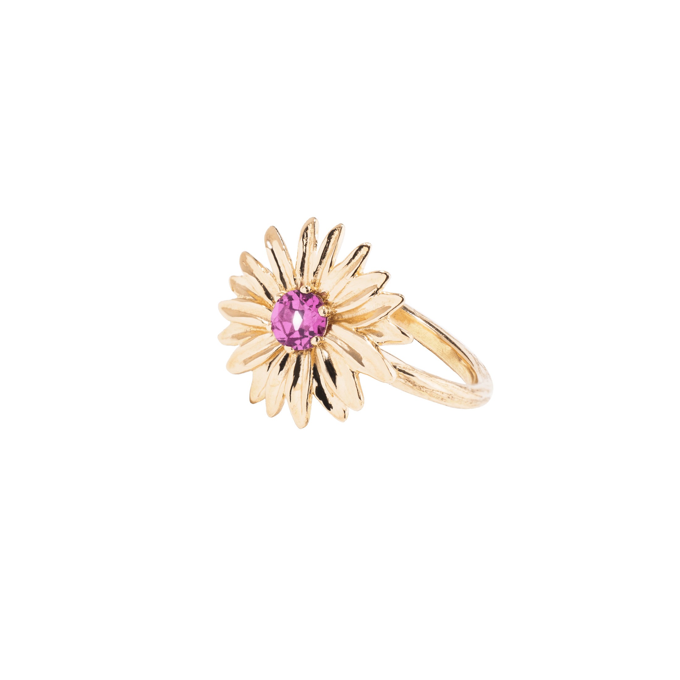 Bouquet Pâquerette ring in yellow gold and rhodolite garnet