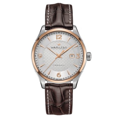 Montre Hamilton Jazzmaster Viewmatic cadran argenté index dorés rose bracelet cuir brun 44 mm - SOLDAT PL