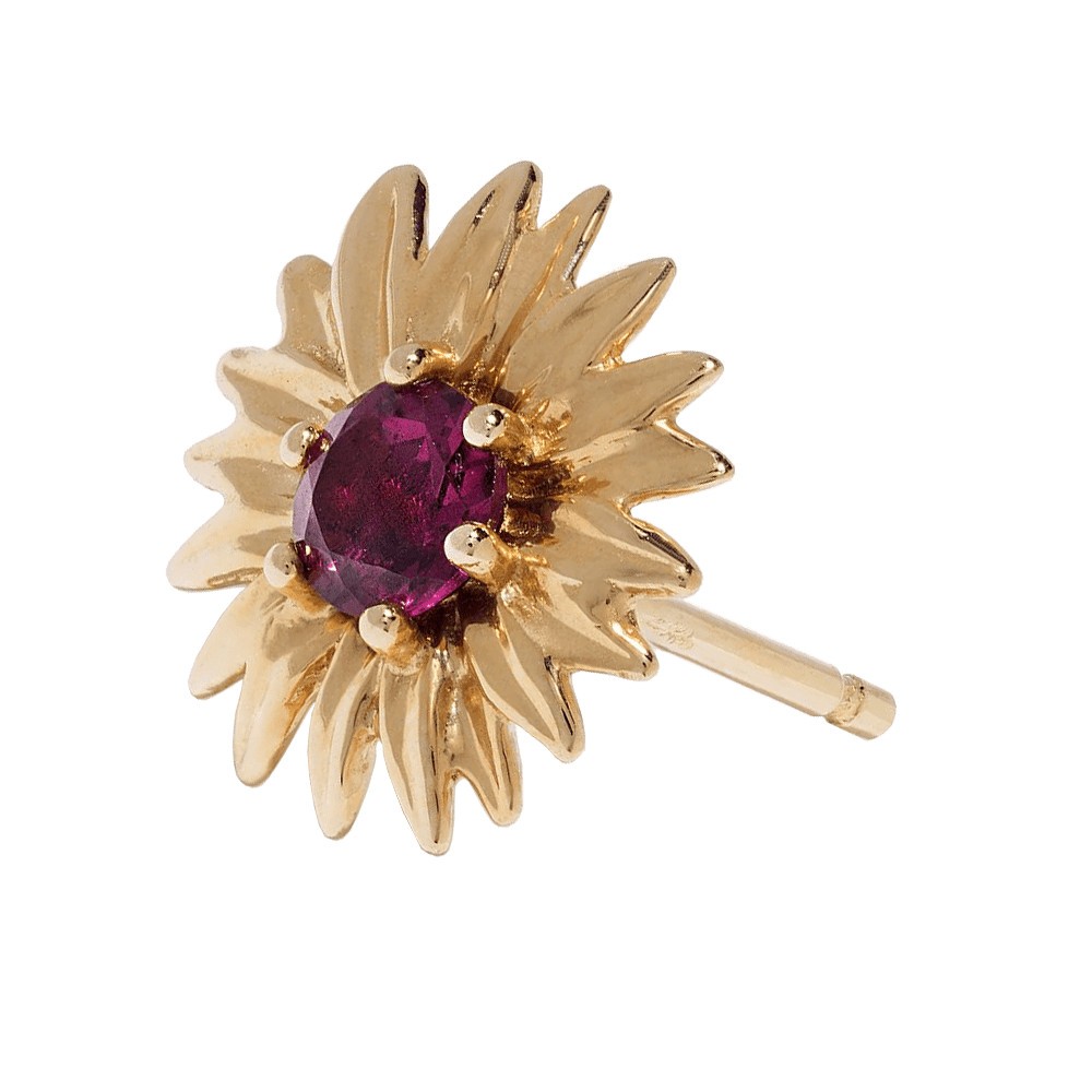 Boucle d'oreille Aurélie Bidermann Bouquet Pâquerette en or jaune et grenat - MARBO01UGRE