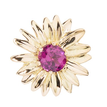 Boucle d'oreille Aurélie Bidermann Bouquet Pâquerette en or jaune et grenat