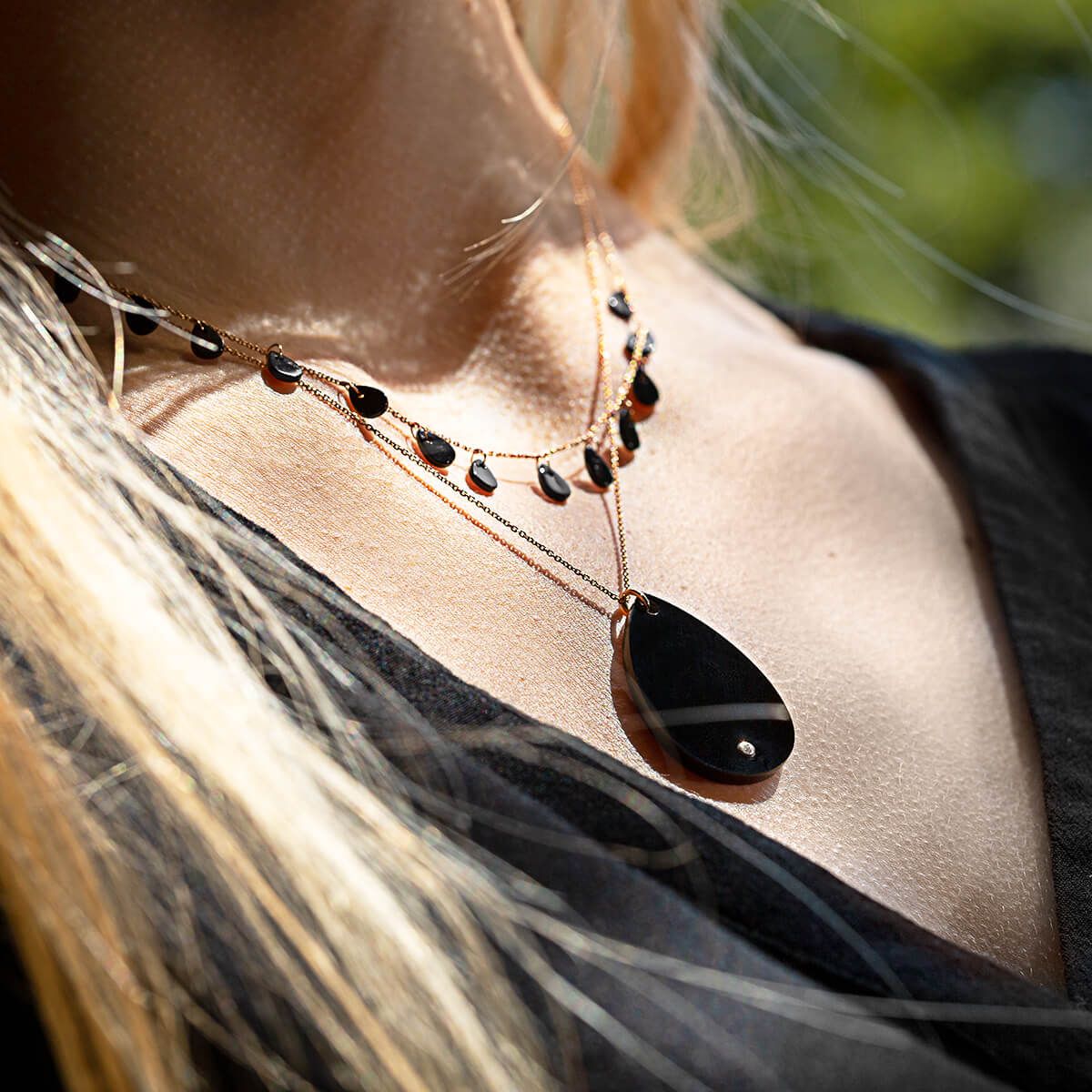 Collier  Lepage x Ginette NY Bliss en or rose et onyx BLIO2